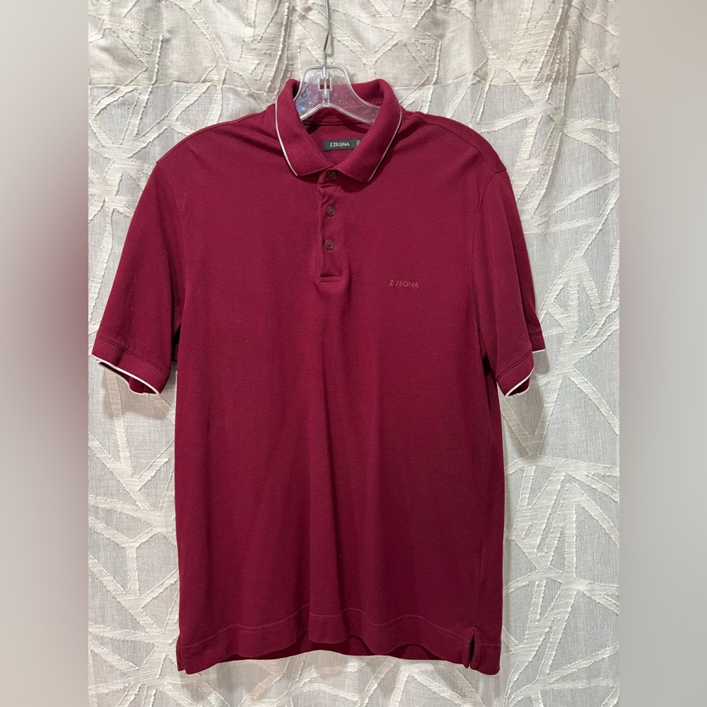 Z Zegna Burgundy Stretch Cotton Polo Shirt with Logo